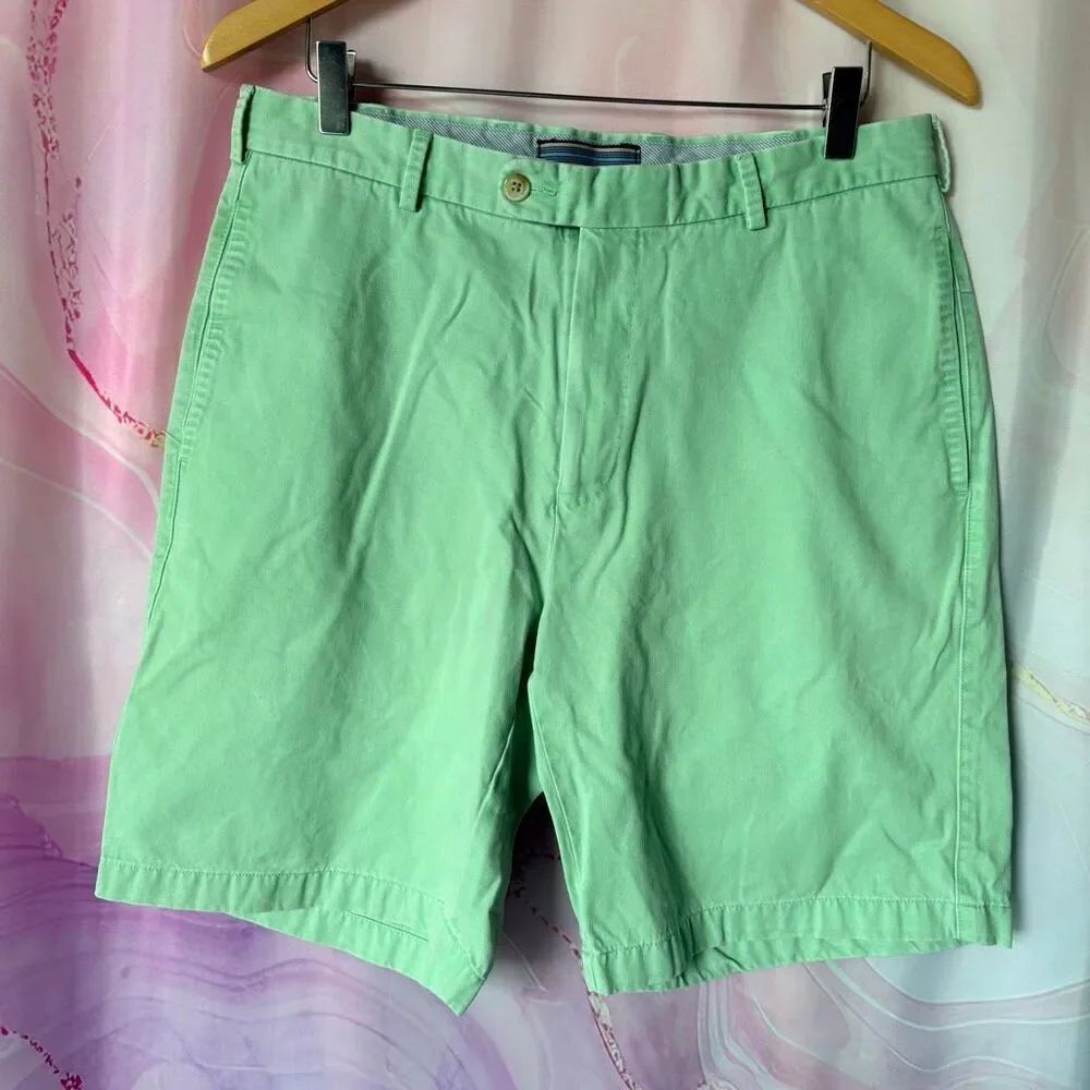 Peter Millar 32 Pastel Green Flat Front Shorts Luxury Preppy Sporty Old Money